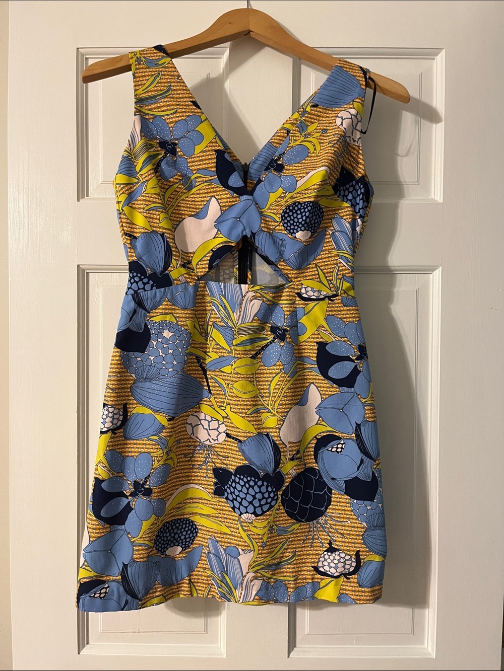 Blue, yellow, orange floral dress